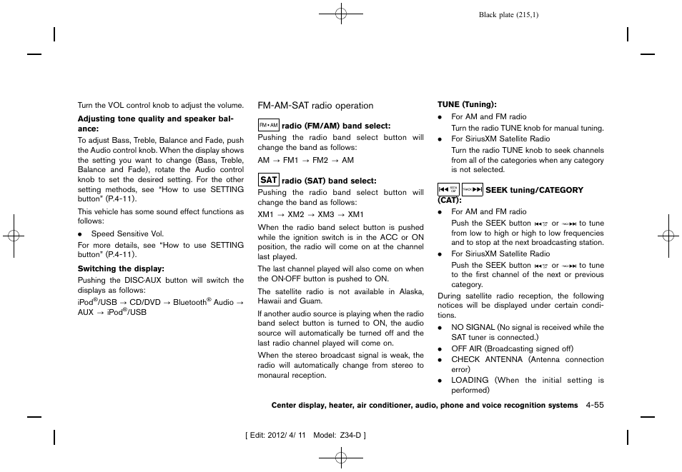 NISSAN 2013 370Z Roadster - Owner's Manual User Manual | Page 217 / 427