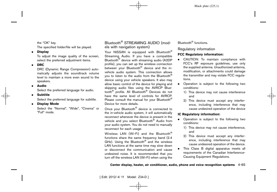 Bluetooth, Streaming audio (models with, Navigation system) -65 | NISSAN 2013 370Z Roadster - Owner's Manual User Manual | Page 227 / 427