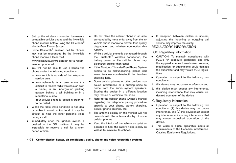 Regulatory information -78 | NISSAN 2013 370Z Roadster - Owner's Manual User Manual | Page 240 / 427