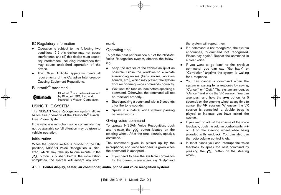 Using the system -90 | NISSAN 2013 370Z Roadster - Owner's Manual User Manual | Page 252 / 427