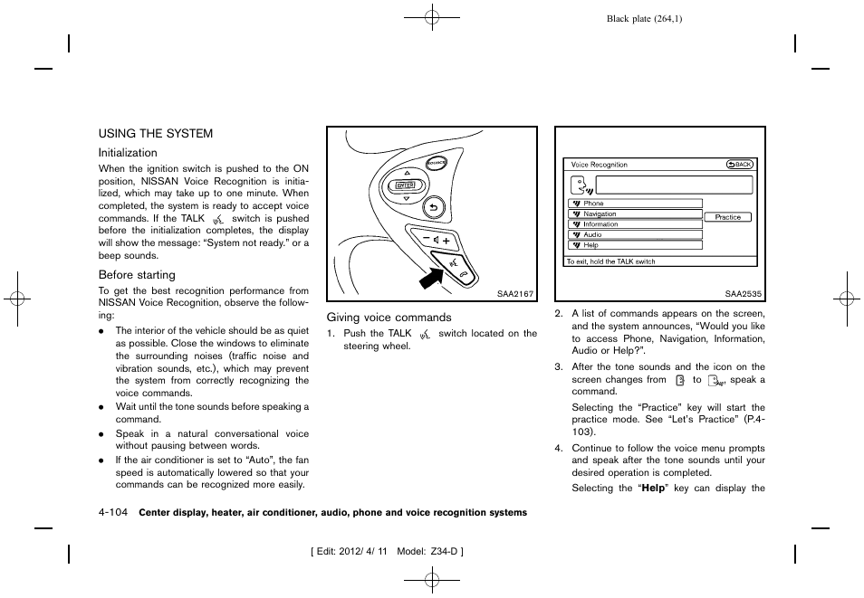 Using the system -104 | NISSAN 2013 370Z Roadster - Owner's Manual User Manual | Page 266 / 427