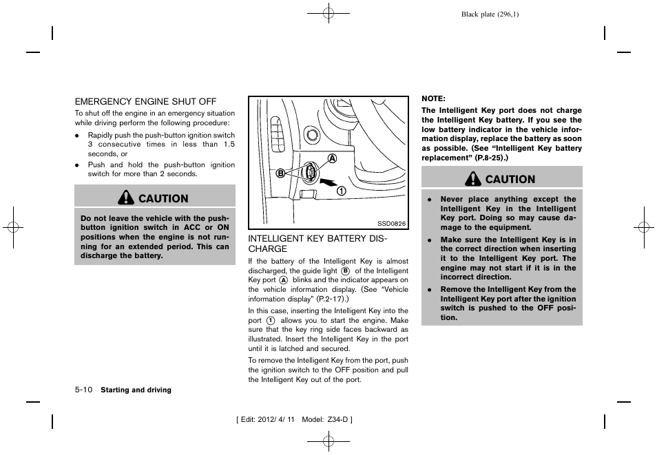 Caution | NISSAN 2013 370Z Roadster - Owner's Manual User Manual | Page 298 / 427