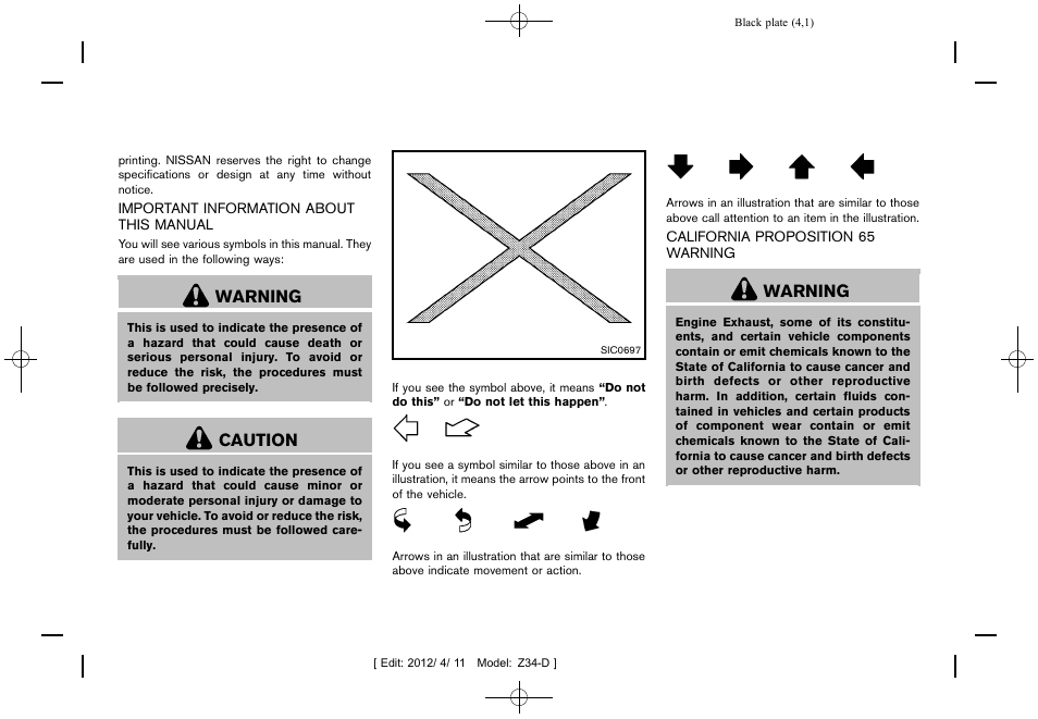 Warning, Caution | NISSAN 2013 370Z Roadster - Owner's Manual User Manual | Page 3 / 427