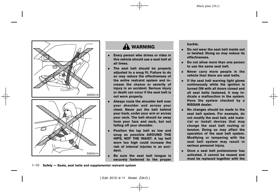 Warning | NISSAN 2013 370Z Roadster - Owner's Manual User Manual | Page 32 / 427