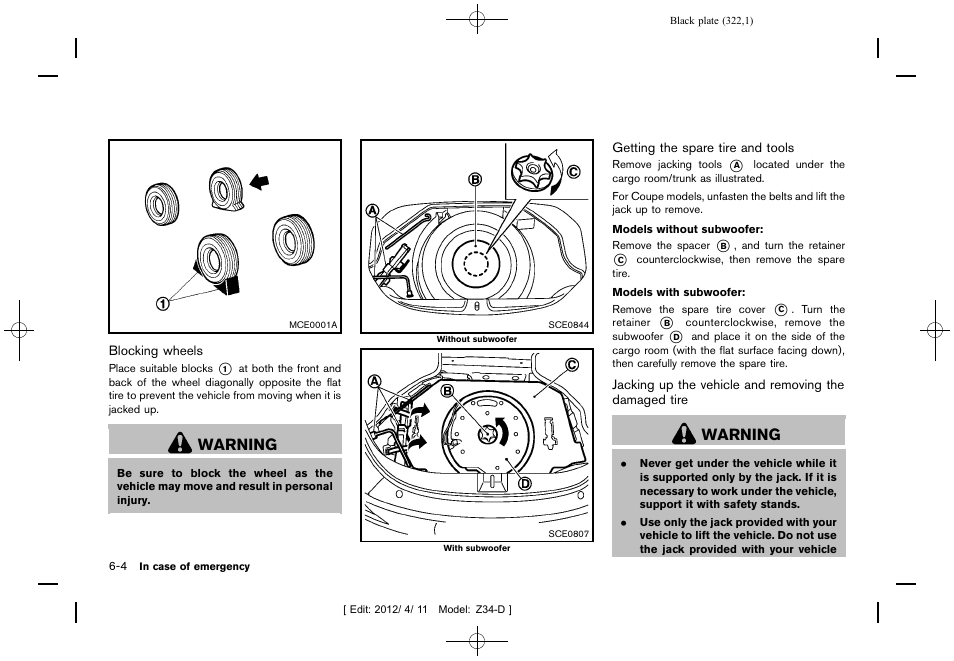 Warning | NISSAN 2013 370Z Roadster - Owner's Manual User Manual | Page 324 / 427