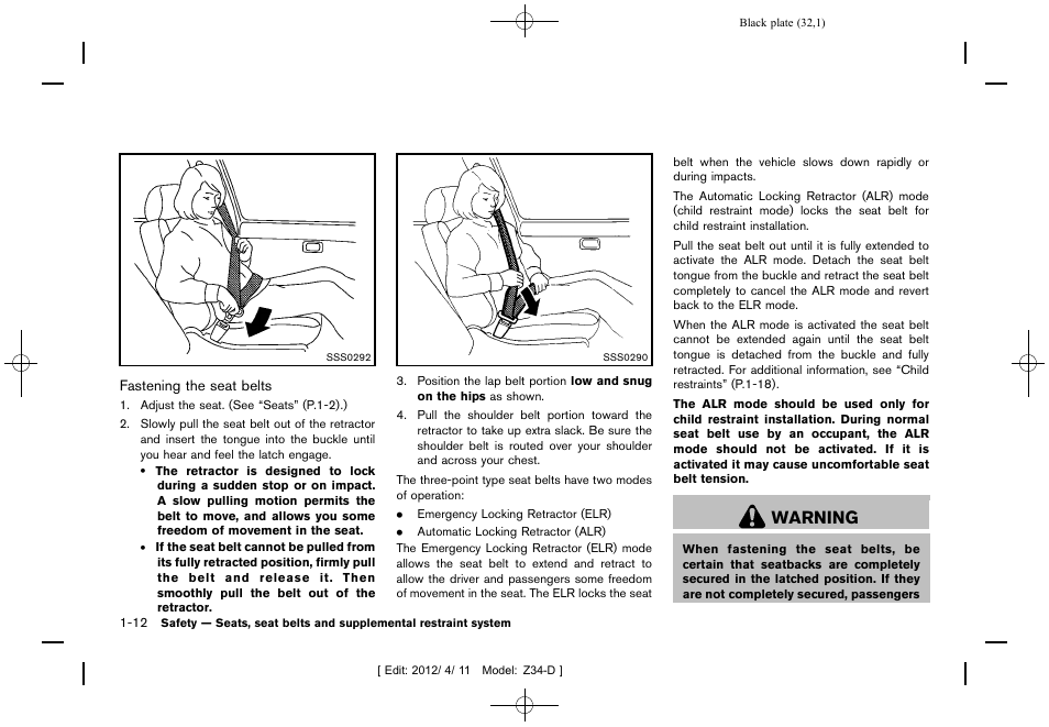 Warning | NISSAN 2013 370Z Roadster - Owner's Manual User Manual | Page 34 / 427