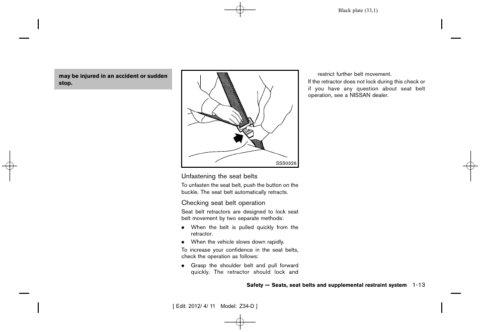 NISSAN 2013 370Z Roadster - Owner's Manual User Manual | Page 35 / 427