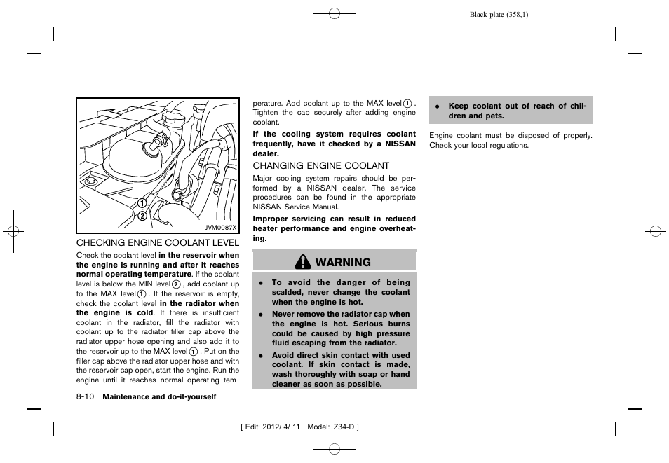 Warning | NISSAN 2013 370Z Roadster - Owner's Manual User Manual | Page 360 / 427