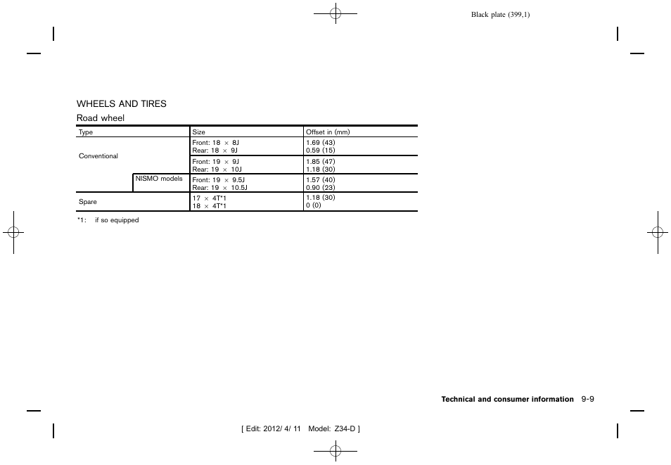 Wheels and tires -9 | NISSAN 2013 370Z Roadster - Owner's Manual User Manual | Page 401 / 427