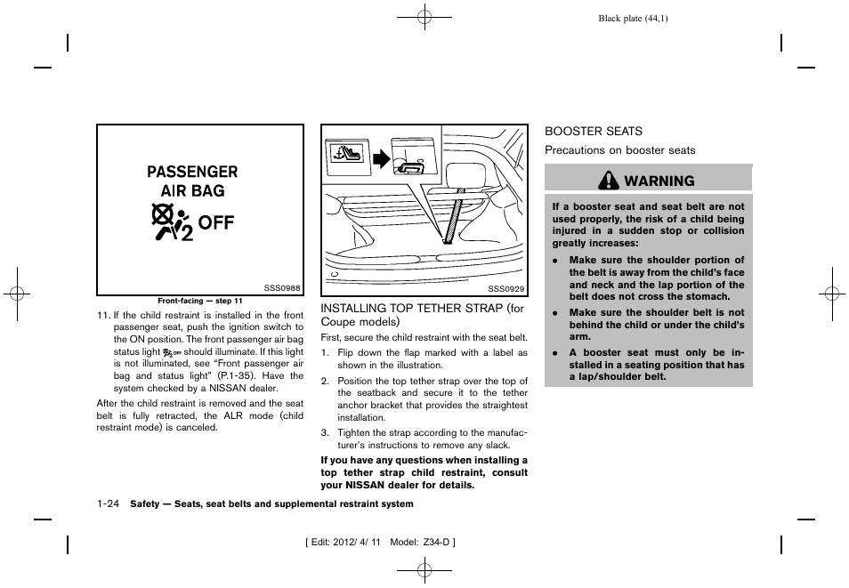 Warning | NISSAN 2013 370Z Roadster - Owner's Manual User Manual | Page 46 / 427