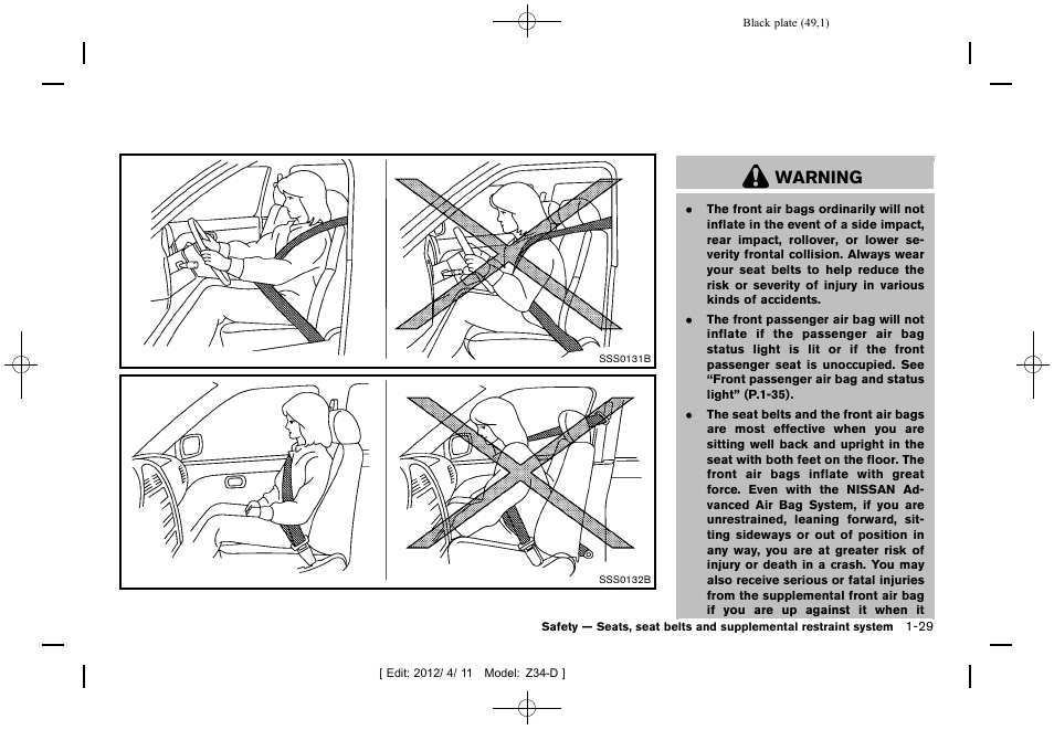 Warning | NISSAN 2013 370Z Roadster - Owner's Manual User Manual | Page 51 / 427