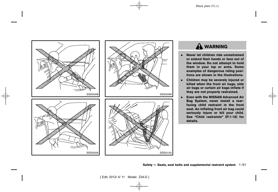 Warning | NISSAN 2013 370Z Roadster - Owner's Manual User Manual | Page 53 / 427