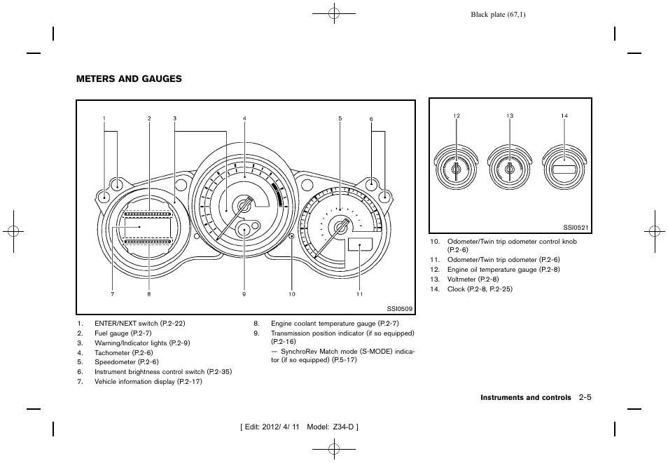 Meters and gauges -5 | NISSAN 2013 370Z Roadster - Owner's Manual User Manual | Page 69 / 427