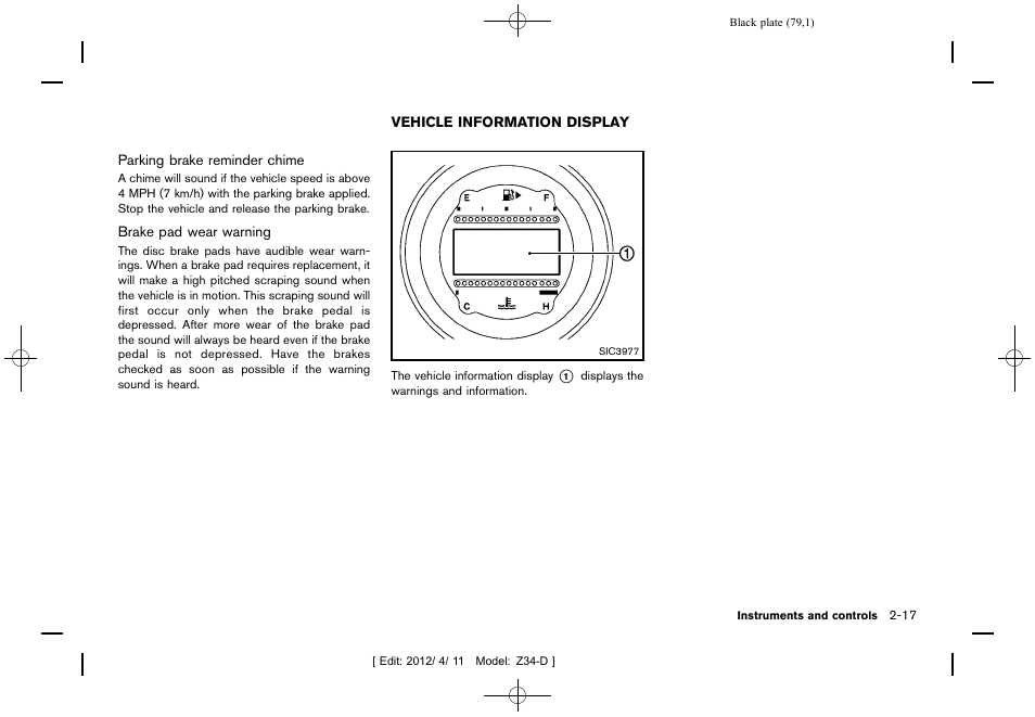 Vehicle information display -17 | NISSAN 2013 370Z Roadster - Owner's Manual User Manual | Page 81 / 427