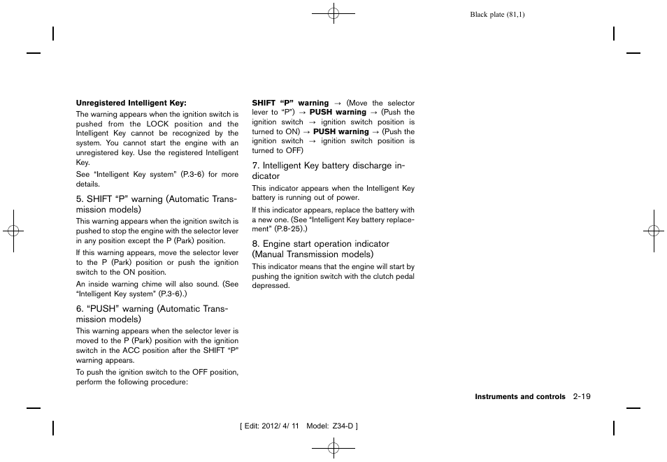 NISSAN 2013 370Z Roadster - Owner's Manual User Manual | Page 83 / 427