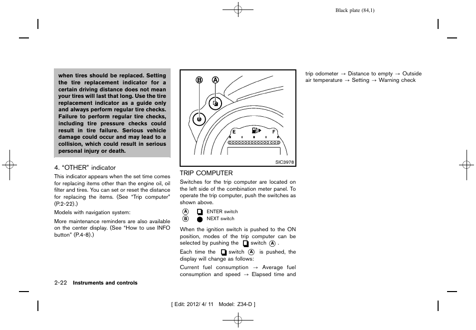 Trip computer -22 | NISSAN 2013 370Z Roadster - Owner's Manual User Manual | Page 86 / 427