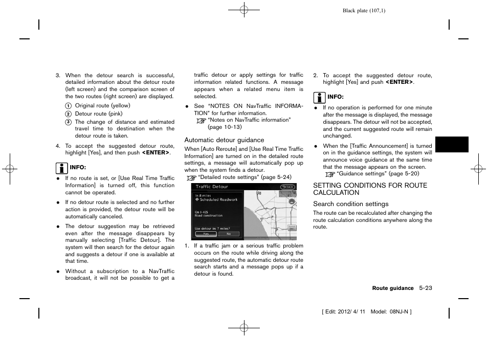 Setting conditions for route calculation -23 | NISSAN 2013 Quest - Navigation System Owner's Manual User Manual | Page 107 / 243