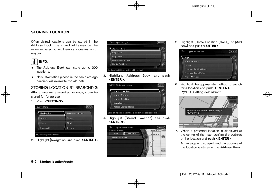 Storing location -2, Storing location by searching -2 | NISSAN 2013 Quest - Navigation System Owner's Manual User Manual | Page 116 / 243