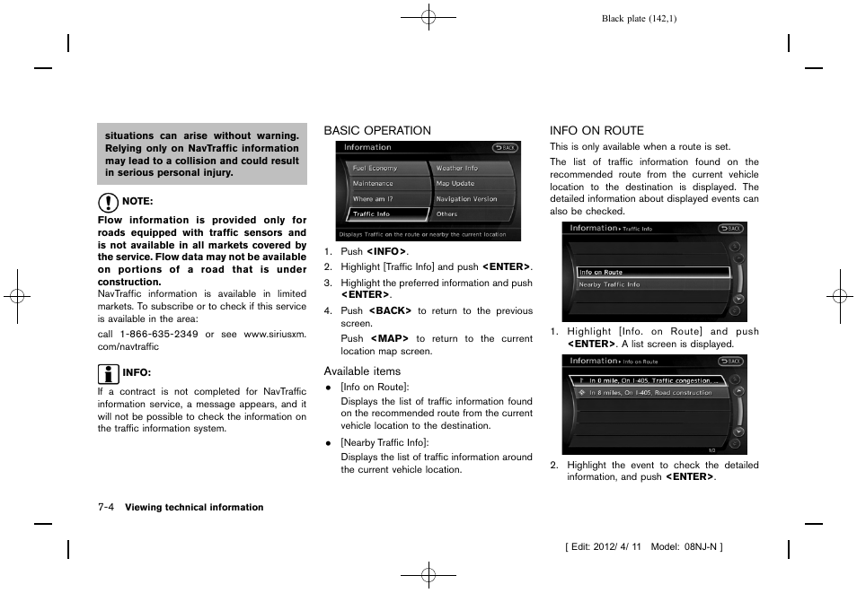 Basic operation -4 info on route -4 | NISSAN 2013 Quest - Navigation System Owner's Manual User Manual | Page 142 / 243
