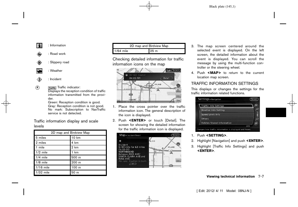 Traffic information settings -7 | NISSAN 2013 Quest - Navigation System Owner's Manual User Manual | Page 145 / 243