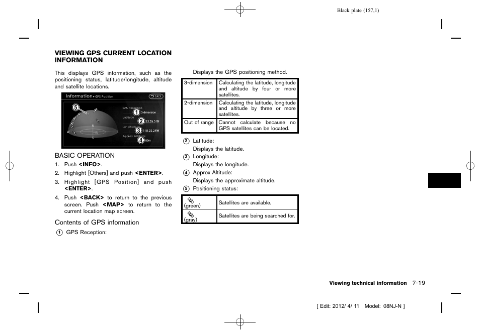 Viewing gps current location information -19, Basic operation -19 | NISSAN 2013 Quest - Navigation System Owner's Manual User Manual | Page 157 / 243
