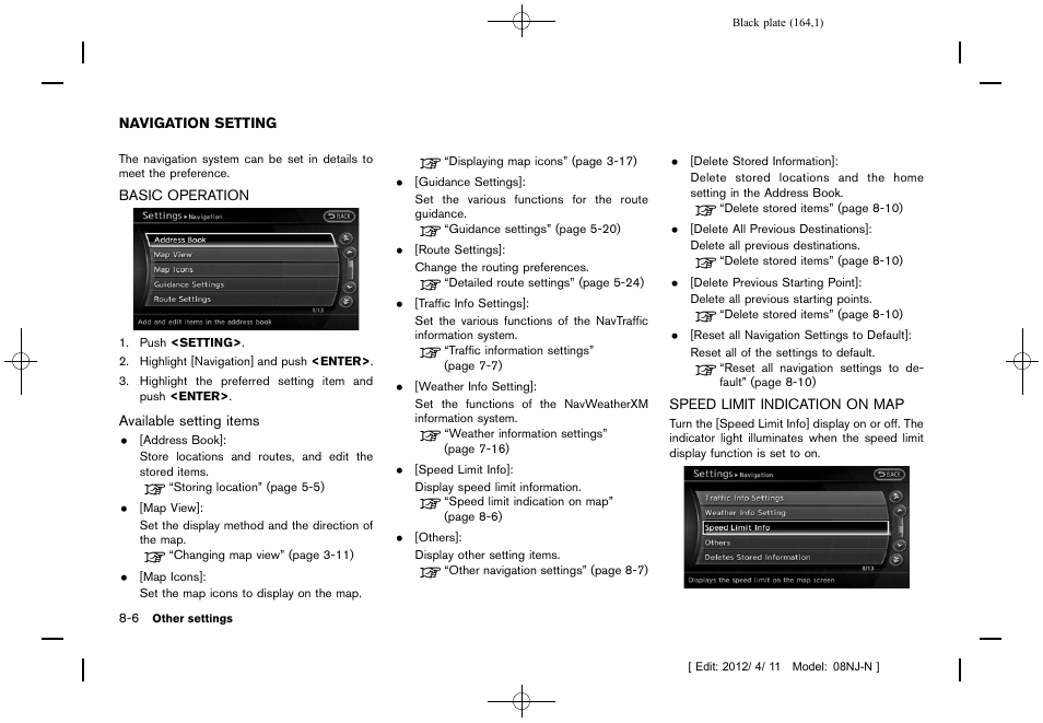 Navigation setting -6 | NISSAN 2013 Quest - Navigation System Owner's Manual User Manual | Page 164 / 243