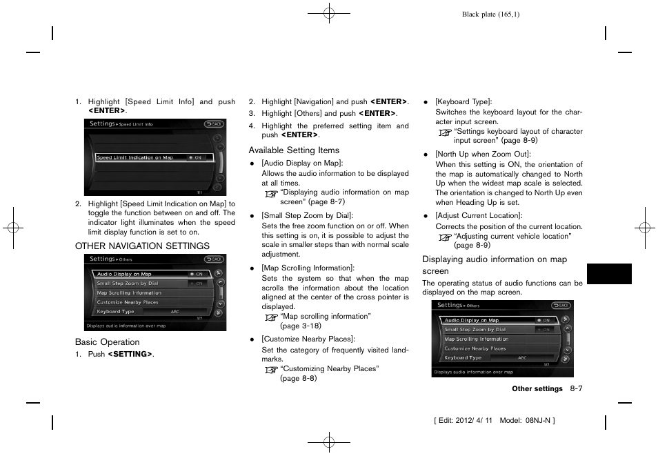 Other navigation settings -7 | NISSAN 2013 Quest - Navigation System Owner's Manual User Manual | Page 165 / 243