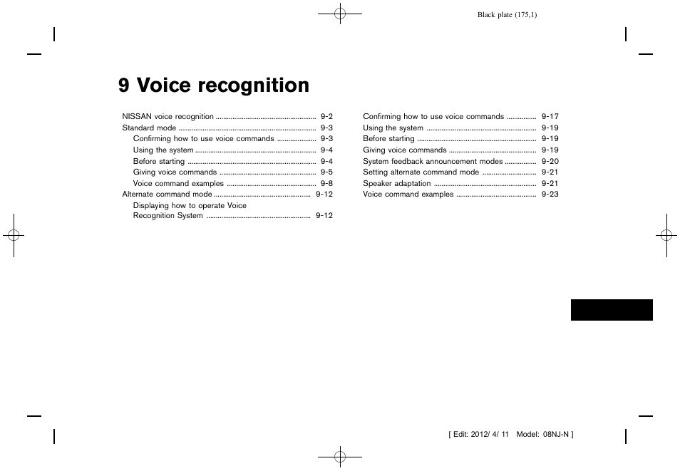 Voice recognition, 9 voice recognition | NISSAN 2013 Quest - Navigation System Owner's Manual User Manual | Page 175 / 243