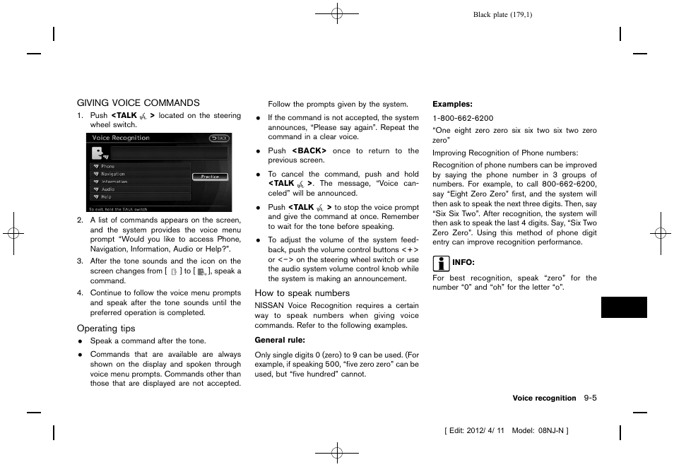 Giving voice commands -5 | NISSAN 2013 Quest - Navigation System Owner's Manual User Manual | Page 179 / 243