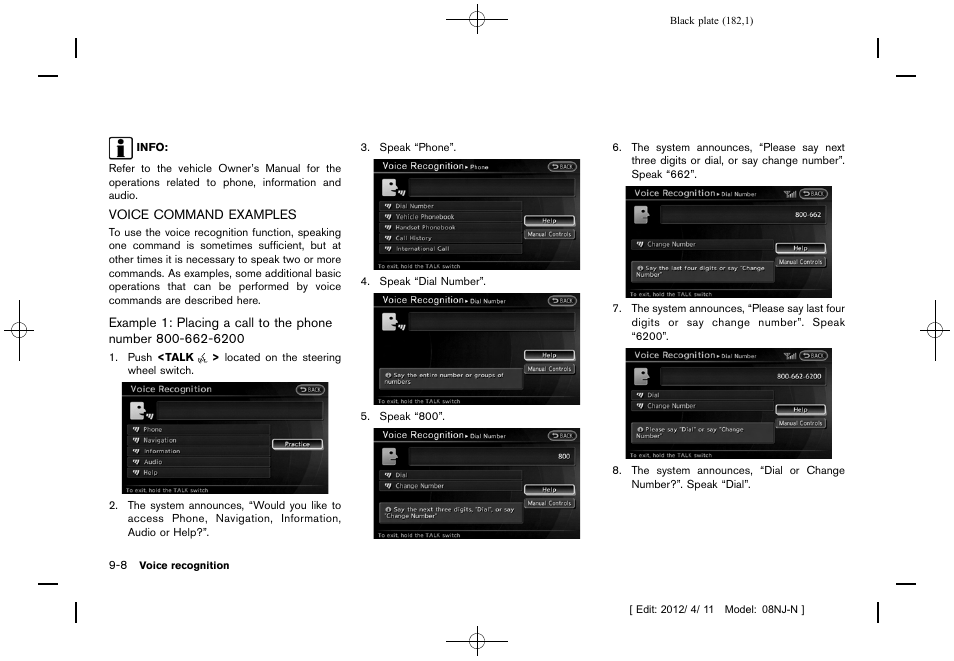 Voice command examples -8 | NISSAN 2013 Quest - Navigation System Owner's Manual User Manual | Page 182 / 243