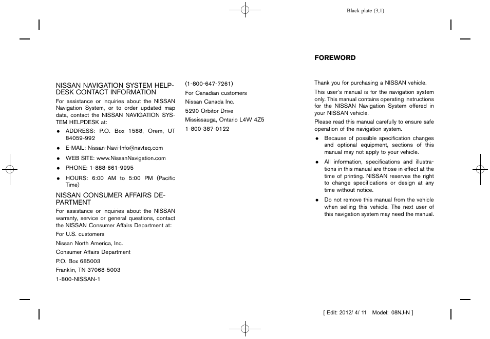 NISSAN 2013 Quest - Navigation System Owner's Manual User Manual | Page 2 / 243