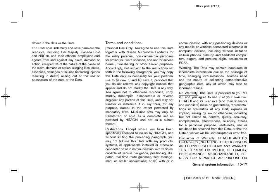 NISSAN 2013 Quest - Navigation System Owner's Manual User Manual | Page 217 / 243