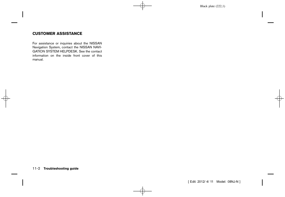 Customer assistance -2 | NISSAN 2013 Quest - Navigation System Owner's Manual User Manual | Page 222 / 243