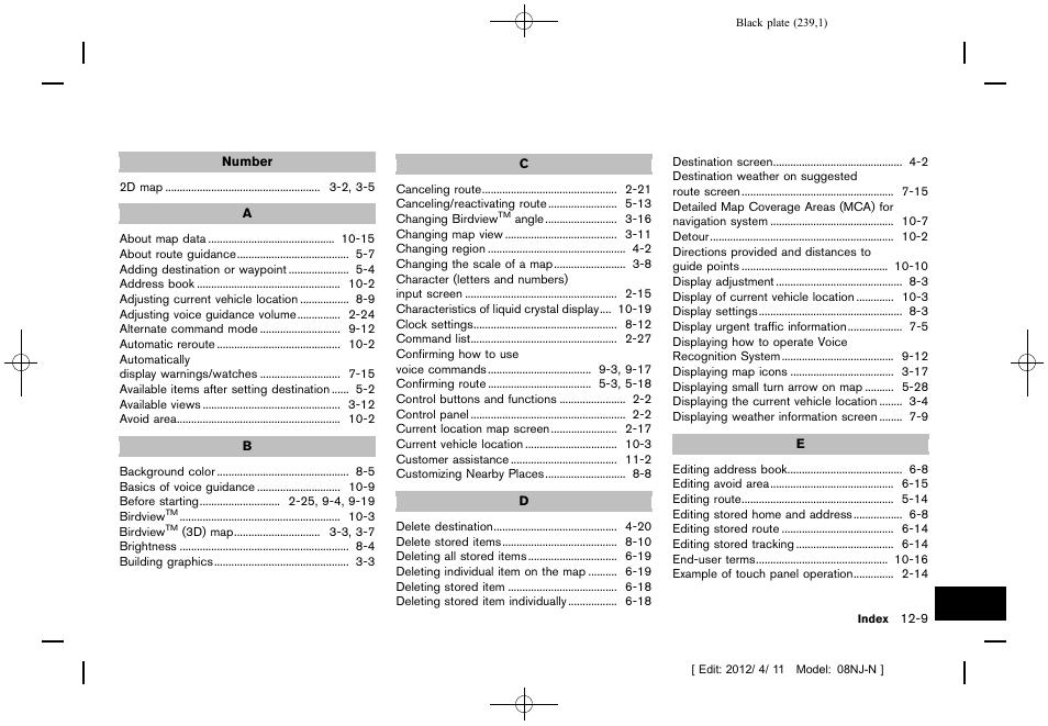 NISSAN 2013 Quest - Navigation System Owner's Manual User Manual | Page 239 / 243