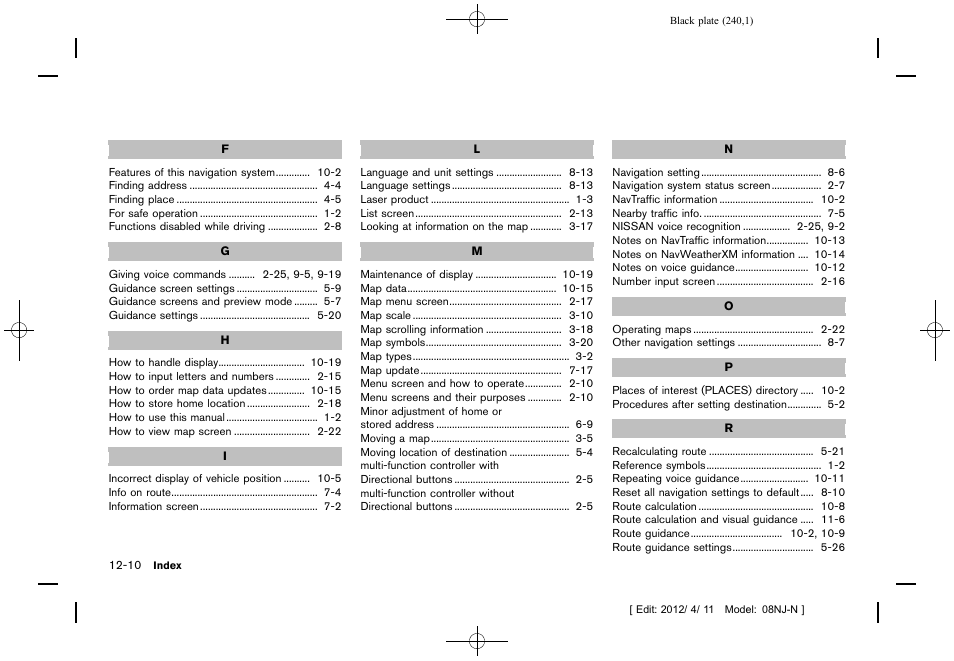 NISSAN 2013 Quest - Navigation System Owner's Manual User Manual | Page 240 / 243