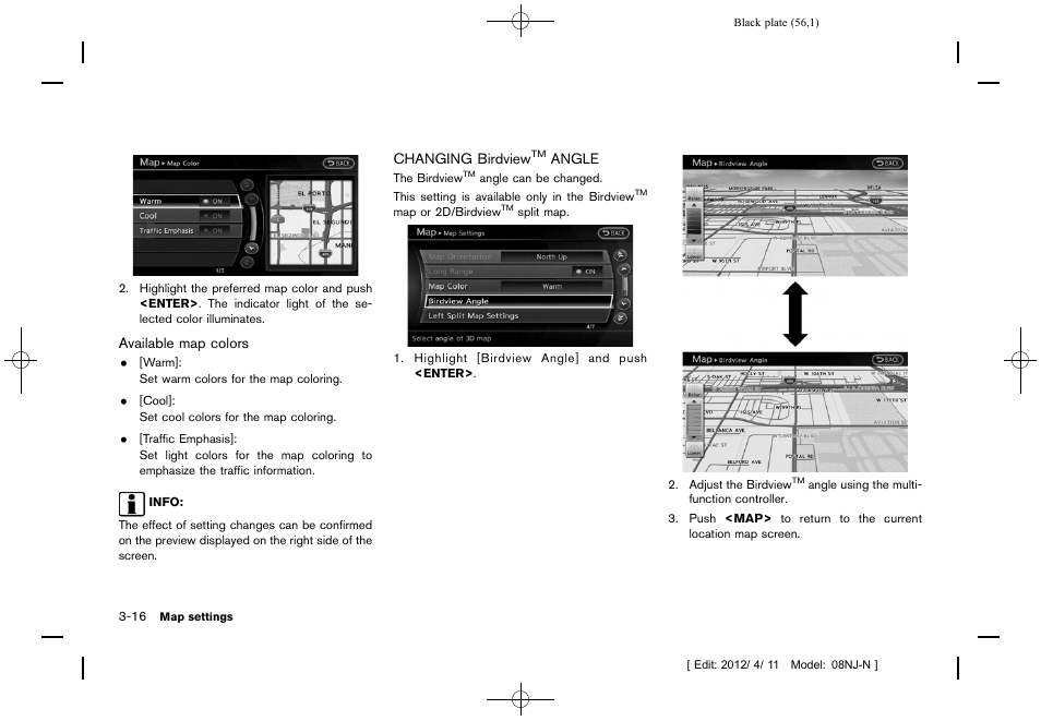 Changing birdview, Angle -16 | NISSAN 2013 Quest - Navigation System Owner's Manual User Manual | Page 56 / 243