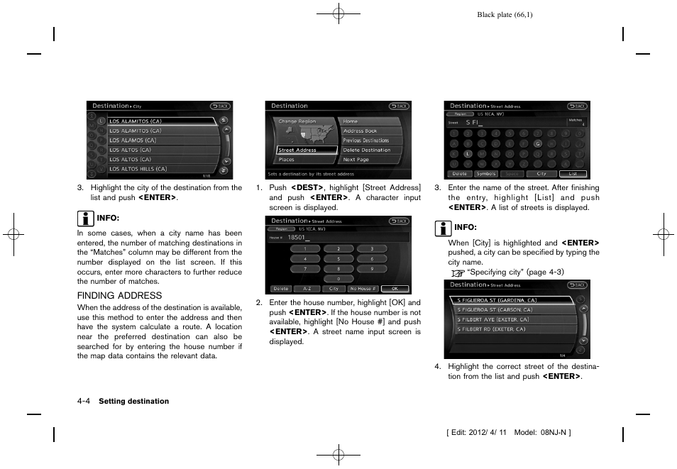 Finding address -4 | NISSAN 2013 Quest - Navigation System Owner's Manual User Manual | Page 66 / 243