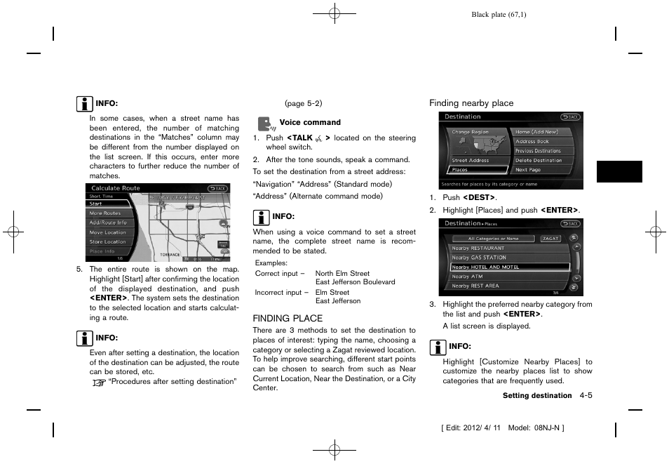 Finding place -5 | NISSAN 2013 Quest - Navigation System Owner's Manual User Manual | Page 67 / 243