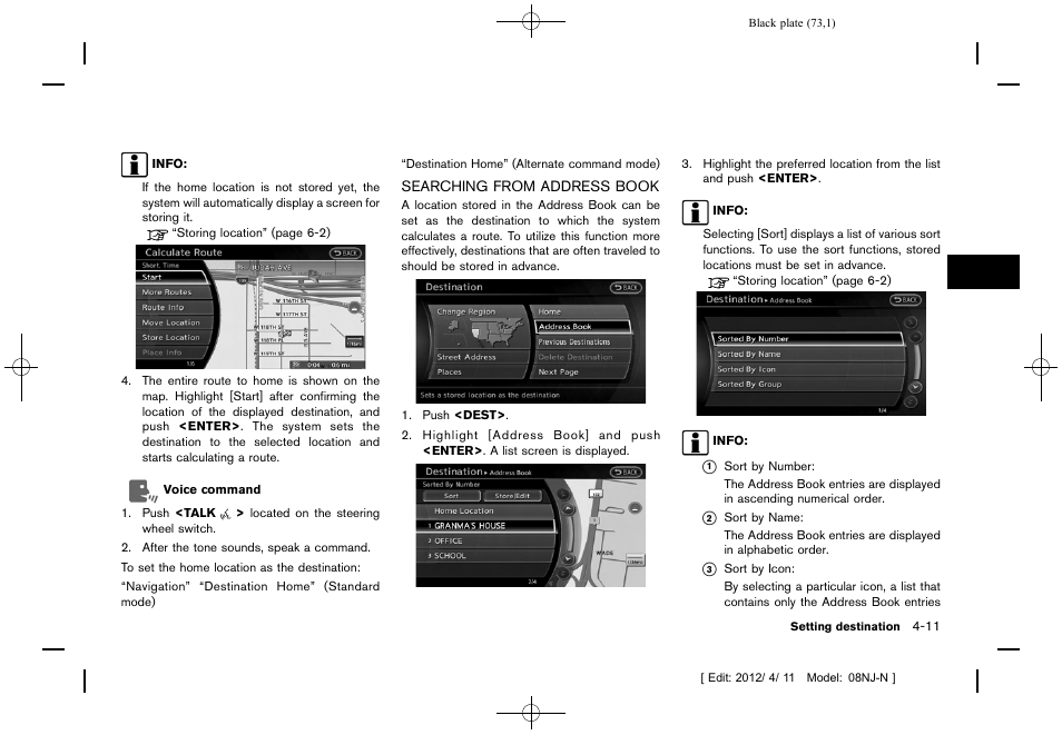 Searching from address book -11 | NISSAN 2013 Quest - Navigation System Owner's Manual User Manual | Page 73 / 243