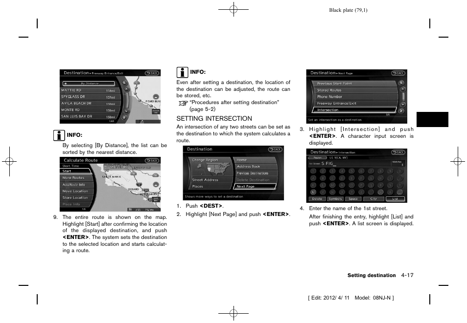 Setting intersection -17 | NISSAN 2013 Quest - Navigation System Owner's Manual User Manual | Page 79 / 243