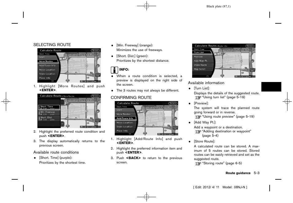 Selecting route -3 confirming route -3 | NISSAN 2013 Quest - Navigation System Owner's Manual User Manual | Page 87 / 243