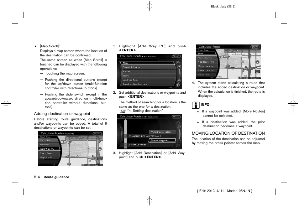 Moving location of destination -4 | NISSAN 2013 Quest - Navigation System Owner's Manual User Manual | Page 88 / 243