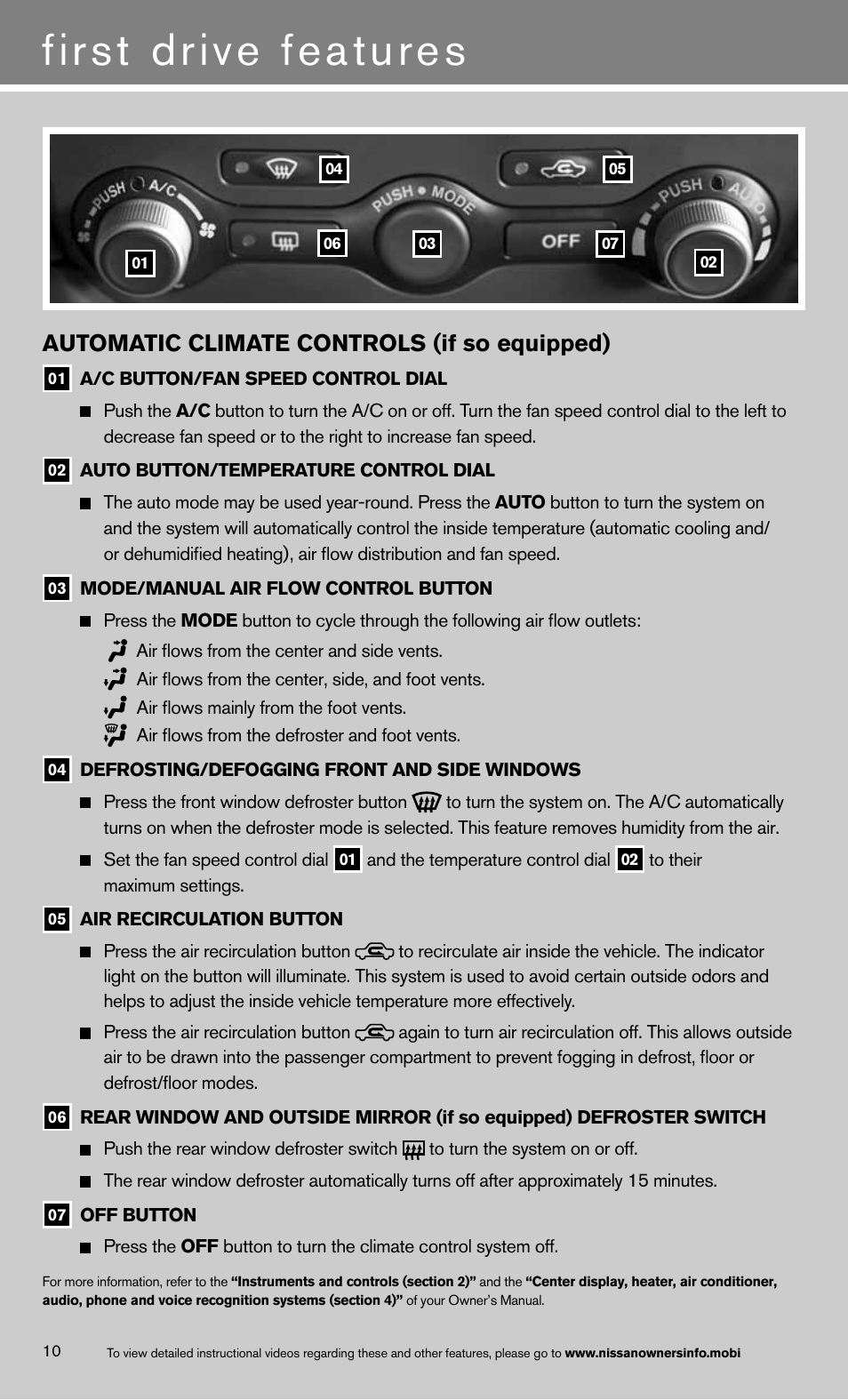 First drive features, Automatic climate controls (if so equipped) | NISSAN 2013 370Z Roadster - Quick Reference Guide User Manual | Page 14 / 26