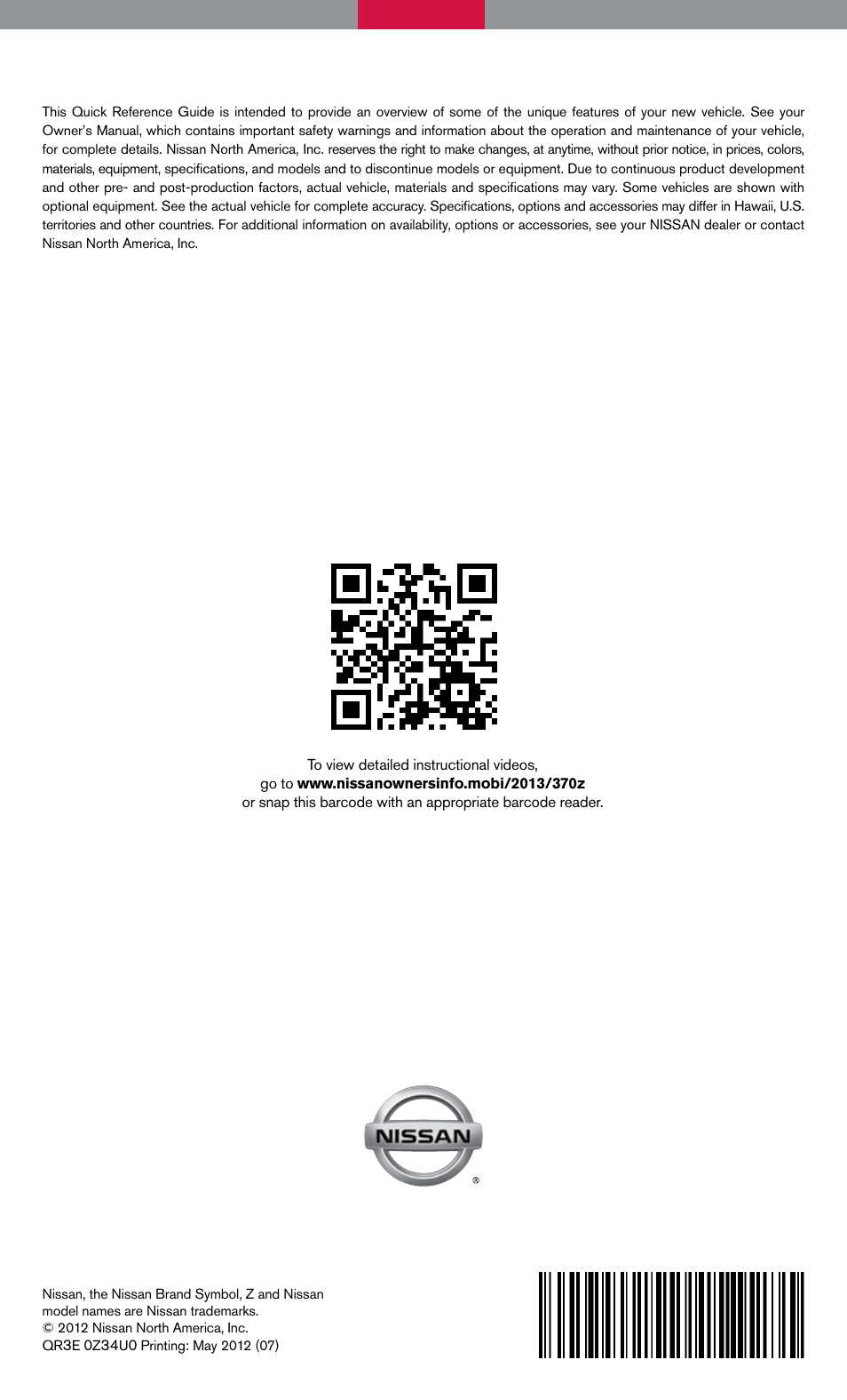NISSAN 2013 370Z Roadster - Quick Reference Guide User Manual | Page 26 / 26
