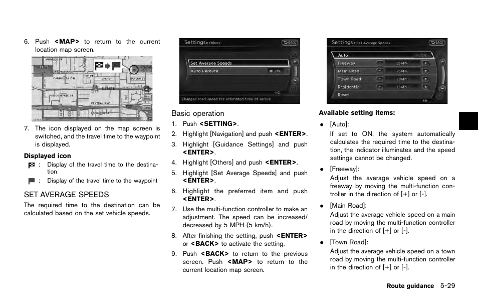 Set average speeds -29 | NISSAN 2014 Quest - Navigation System Owner's Manual User Manual | Page 117 / 252