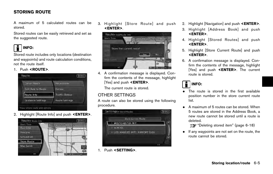 Storing route -5, Other settings -5 | NISSAN 2014 Quest - Navigation System Owner's Manual User Manual | Page 123 / 252