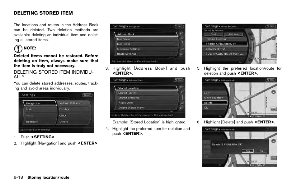 Deleting stored item -18, Deleting stored item individually -18 | NISSAN 2014 Quest - Navigation System Owner's Manual User Manual | Page 136 / 252