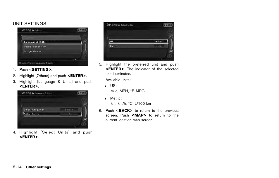 Unit settings -14 | NISSAN 2014 Quest - Navigation System Owner's Manual User Manual | Page 176 / 252