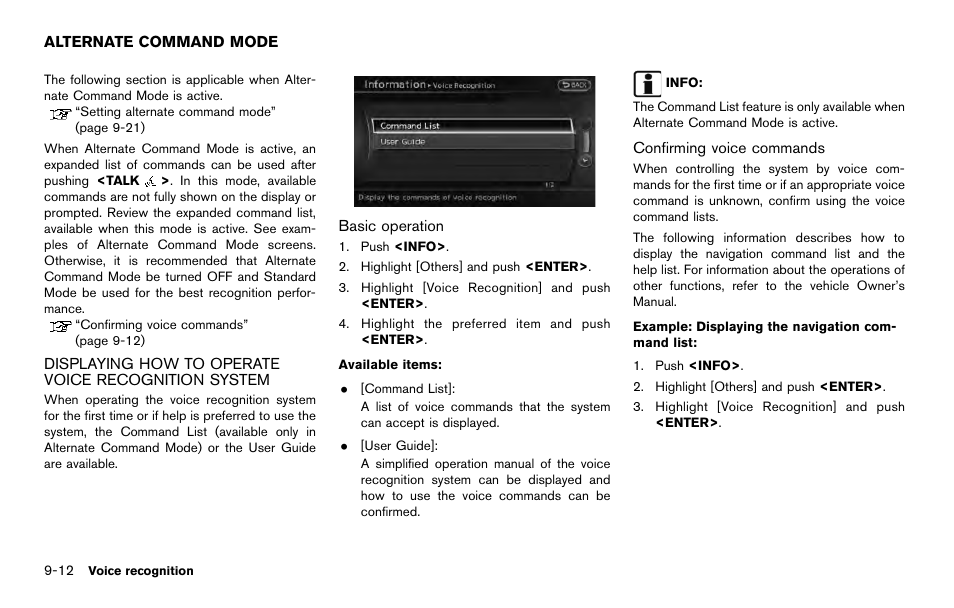 Alternate command mode -12 | NISSAN 2014 Quest - Navigation System Owner's Manual User Manual | Page 188 / 252