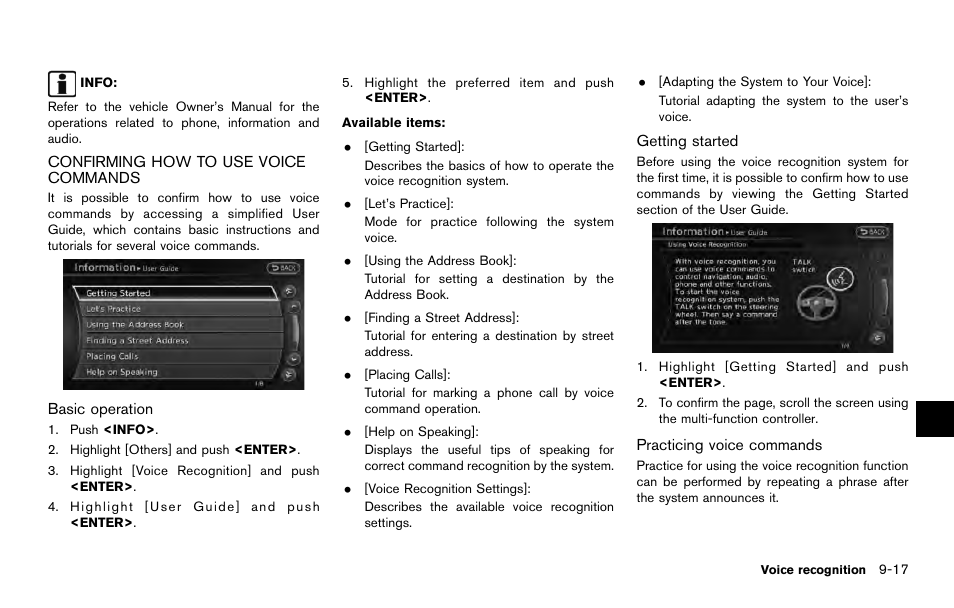 Confirming how to use voice commands -17 | NISSAN 2014 Quest - Navigation System Owner's Manual User Manual | Page 193 / 252
